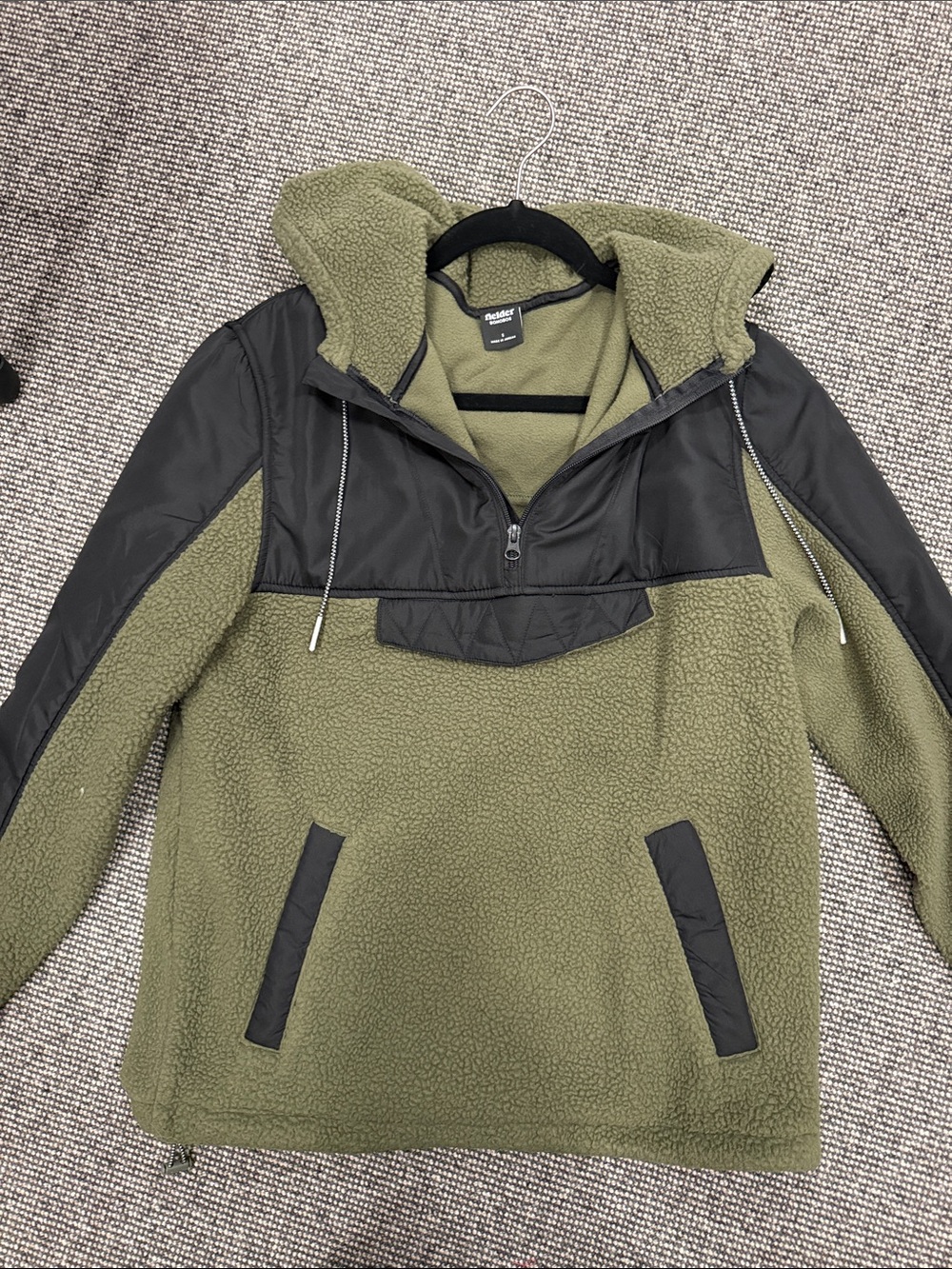 Bonobos Olive Green Sherpa Half-Zip Hoodie with Black Trim